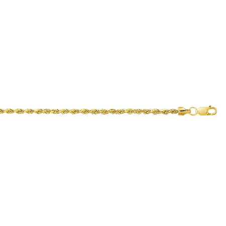 Jewelryweb Solid 10K Gold 10-Inch 2.0 mm Sparkle-cut Solid Rope Chain Anklet for women Lobster-claw 